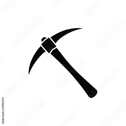 Black silhouette of a pickaxe tool on a white background