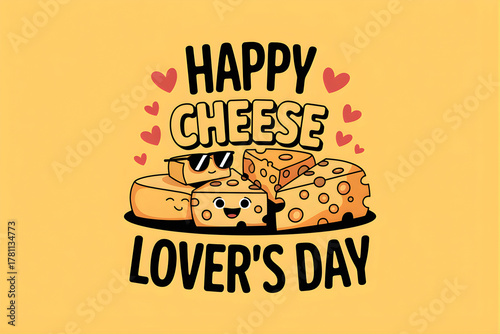 Happy cheese lovers day with cute cheese characters