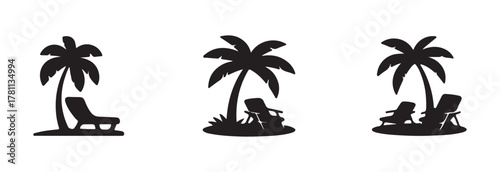Chair and umbrella summer simple graphic design icon set, beach chair logo icon, vector illustration EPS 10.