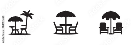Chair and umbrella summer simple graphic design icon set, beach chair logo icon, vector illustration EPS 10.