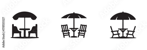 Beach umbrella and chair icon set,  summer vacation relax holiday design element, vector illustration EPS 10.