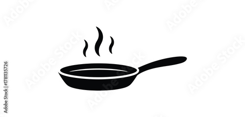 Black silhouette of a pot with steam rising on a white background