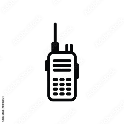Simple black and white icon of a portable two way radio