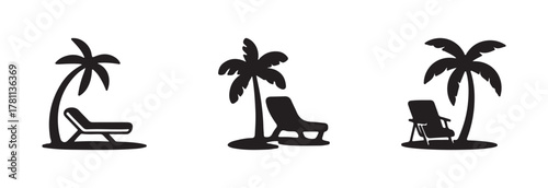 Relaxing coastal beach chair and umbrella icon, beach chair with umbrella style, vector illustration EPS 10.