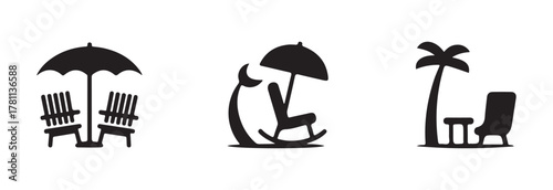 Relaxing coastal beach chair and umbrella icon, beach chair with umbrella style, vector illustration EPS 10.