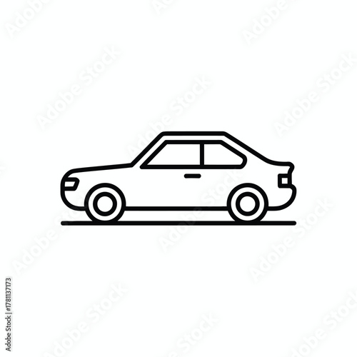 Simple outline drawing of a modern sedan car in profile view