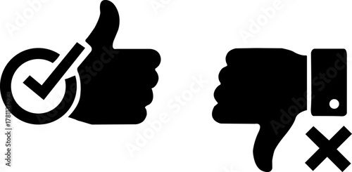 Thumbs up and thumbs down icons with checkmark and cross symbols
