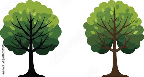 Beautiful green trees illustration, natural forest landscape, eco friendly environment concept, spring growth, nature design element, isolated vector art