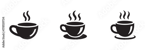 Modern coffee cup icon set,  silhouette collection with steam,  symbols cup cafe logo, vector illustration EPS 10.
