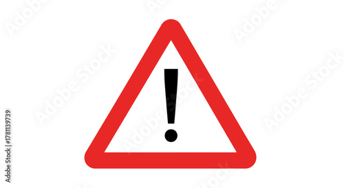 A red triangular warning sign with a black exclamation mark inside, isolated.