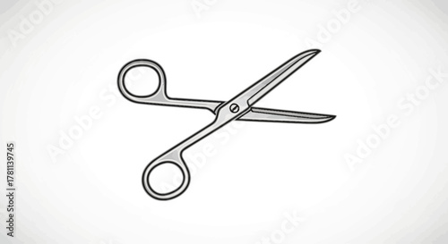 Illustration of open, silver-colored surgical scissors on a white background.