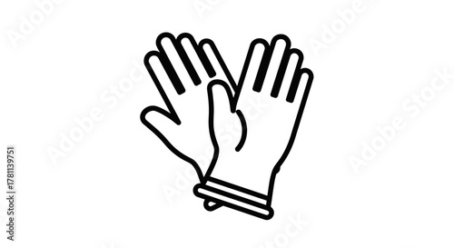 A simple line drawing of a pair of gloves, positioned side-by-side, with visible fingers and cuffs.