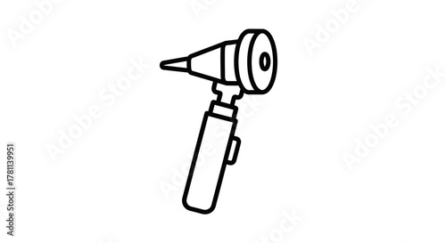 Line drawing of an otoscope, a medical instrument used for examining the ear.
