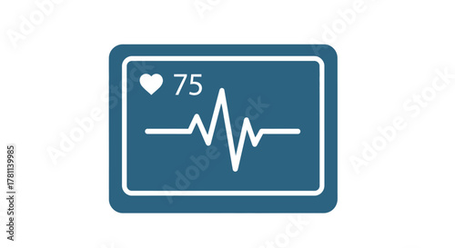A blue icon depicting a heart rate monitor displaying a pulse trace and the number 75.