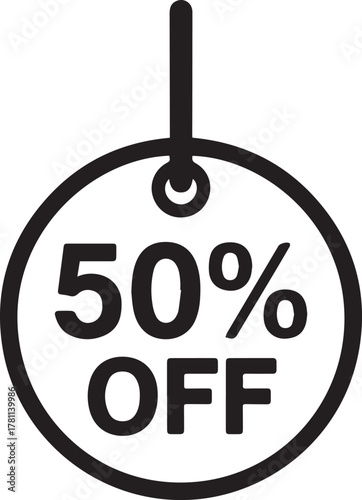 Unlock amazing savings with this 50 percent off deal, a simple and eye-catching sale badge for your promotions, grabbing attention and driving sales
