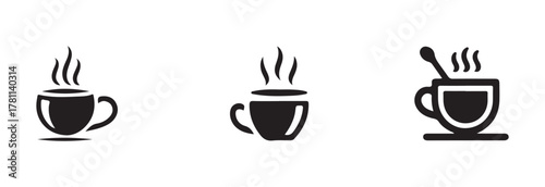 Modern coffee cup icon set,  silhouette collection with steam,  symbols cup cafe logo, vector illustration EPS 10.
