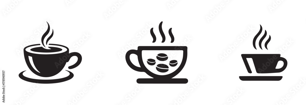 Fototapeta premium Coffee cup icon set, cup coffee with steam, cup a coffee sign, cup a coffee symbol, vector Illustration EPS 10.