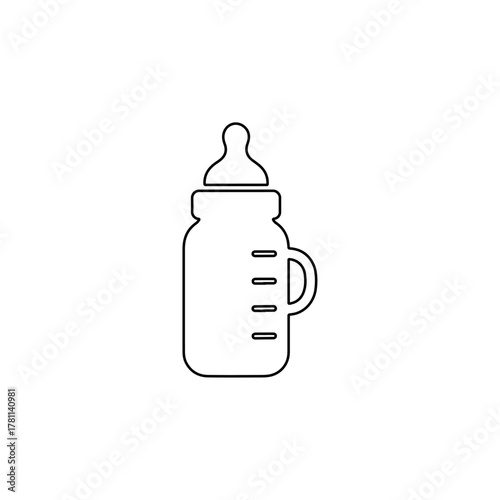 Baby bottle outline icon, simple infant feeding milk bottle with nipple