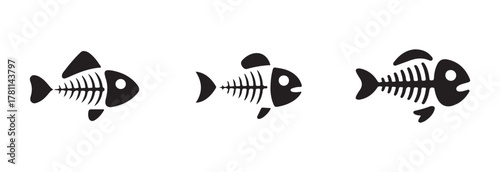 Fish bone symbol, various fish bone skeletons, fish bone collection for web, mobile apps, vector illustration EPS 10.