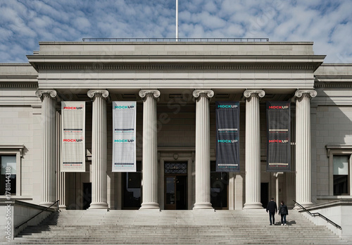Entrance Museum Flags Banners Mockup