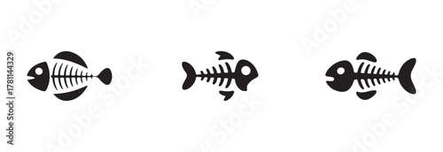Fish bone icon set, fish skeleton logo icon, fish bone silhouette vector set, fish skeleton, vector illustration EPS 10.