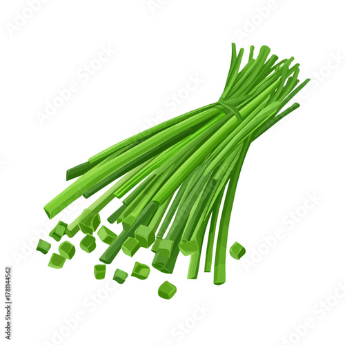 A modern element in vector and EPS format. icon clipart, Minimalistic 2D flat icon featuring a chopped chives, clean vector design, simple illustration style, isolated on a white background