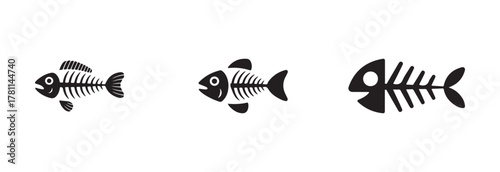Simple fish bone icon, fish bone logo, fishbone silhouette swimming, silhouette fish vector icon, vector illustration EPS 10