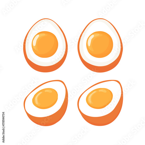 A Minimalistic 2D flat icon featuring boiled eggs set, clean vector design, simple illustration style, isolated on a white background, modern element in vector and EPS format	