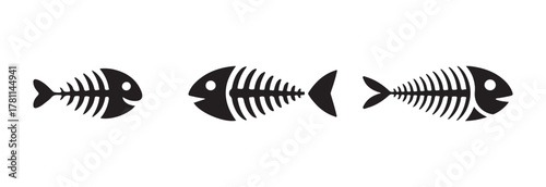 Fish bone symbol, various fish bone skeletons, fish bone collection for web, mobile apps, vector illustration EPS 10.