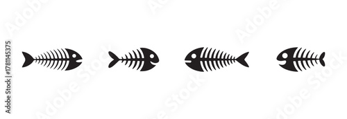 Simple fish bone icon, fish bone logo, fishbone silhouette swimming, silhouette fish vector icon, vector illustration EPS 10