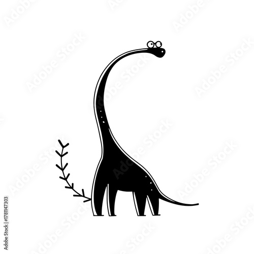 Brachiosaurus. Brachiosaurus simple black and white line art vector logo