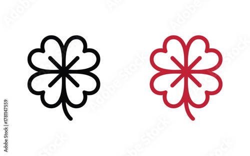 A black and a red four-leaf clover icon are shown side-by-side on a white background, symbolizing luck and good fortune.