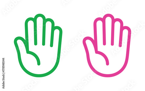 Two stylized hands, one green and one pink, are depicted side by side against a white background.