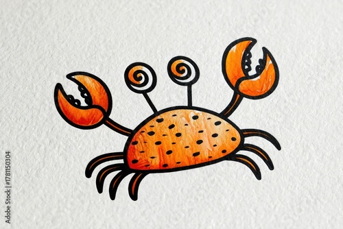 Vibrant and Playful Illustration of a Cartoon Orange Crab with Spiraled Eyes and Distinctive Claws, Perfect for Kids' Art or Underwater Themes
