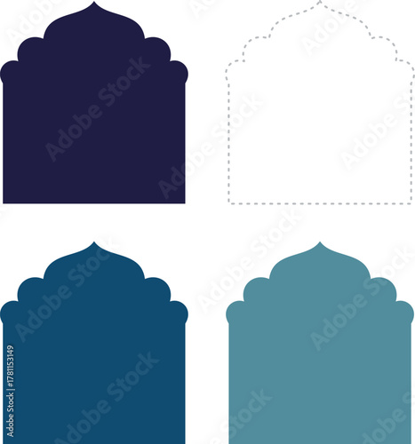 Mughal Islamic Arch Silhouette and Outline Vector Set (Indian & Moroccan Style)