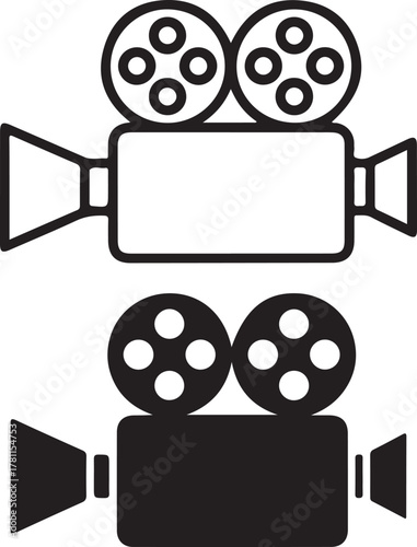 Vintage movie camera silhouette and outline