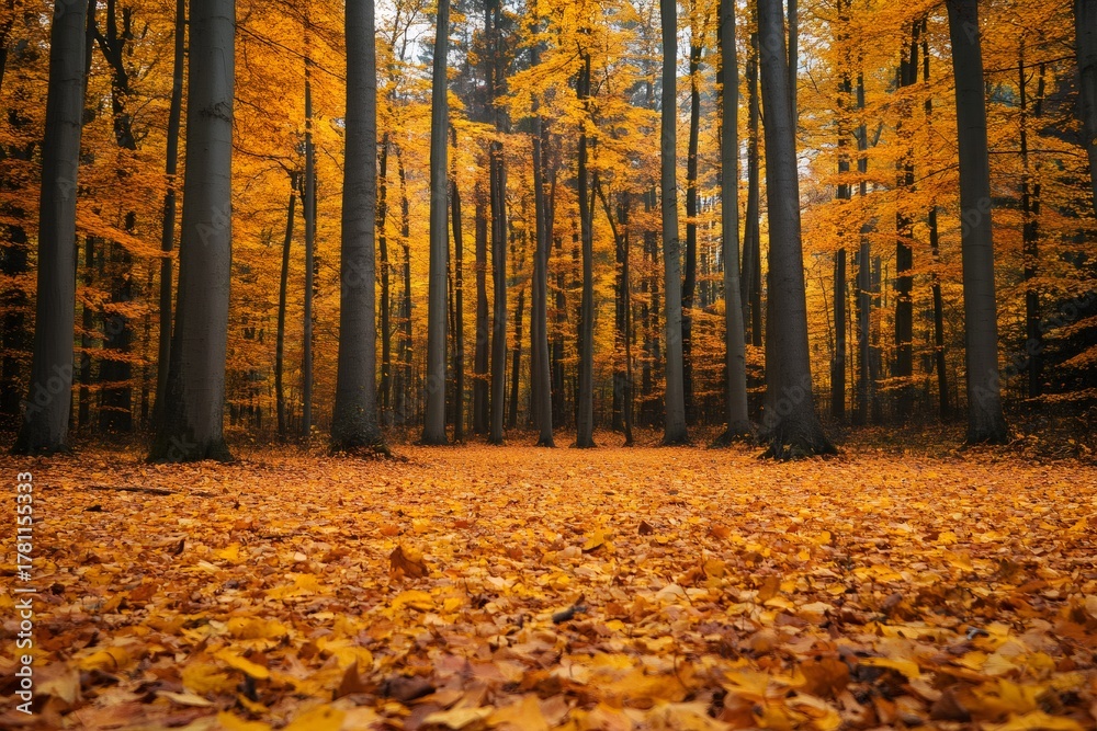 Obraz premium Autumn forest floor covered in golden leaves