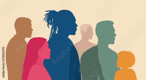 Silhouetted Group of Diverse People Standing Together in Unity and Solidarity