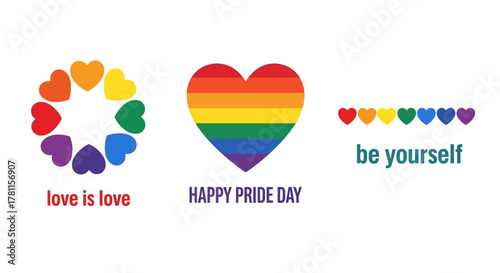 Pride Flags and Heart Graphics Representing Love and Happiness with Motivational Text