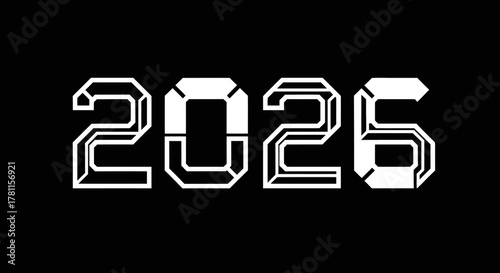 Futuristic Year 2026 Digital Display on Black Background - Clean Neon Effect