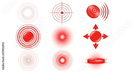 Red Alert Concentric Rings and Pain Point Icons for Graphic Design