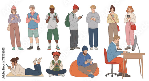 People using phones and tablets illustration