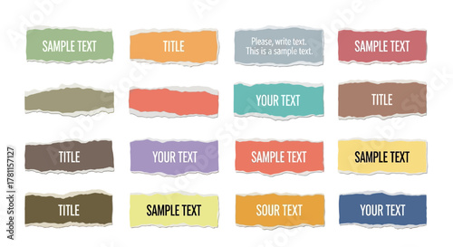 Torn Paper Strips Set with Text for Headers and Callouts for Web Design