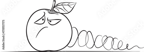 Sad apple character with a spring tail
