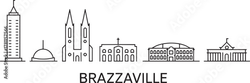 Brazzaville congo skyline line art city architecture silhouette landmark buildings outline vector graphic