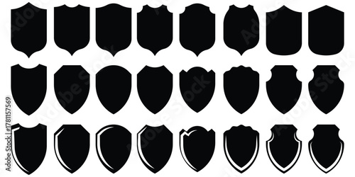 Shield icons set. Shield shape icons. Symbol shape. Different shields collection. Police badge. Security symbol