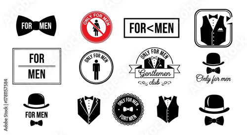 Collection of Gentleman's Club and 'For Men' Style Icons for Apparel and Accessories Design