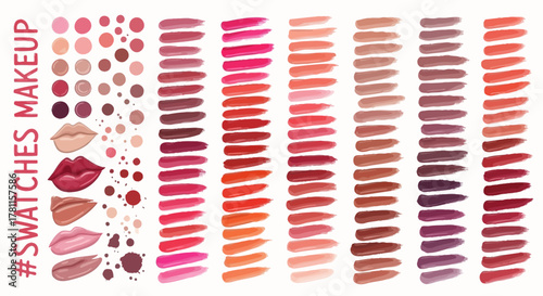 A vibrant collection of lipstick swatches displaying a spectrum of pink, red, and coral shades, perfect for makeup artistry and beauty blogs