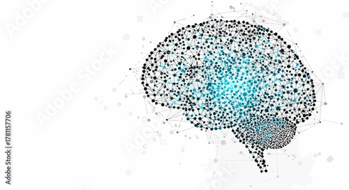 Abstract illustration of the human brain with network connections and data visualization