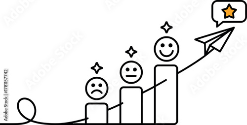 Person's journey of growth and achievement, moving from dissatisfaction to success with recognition.